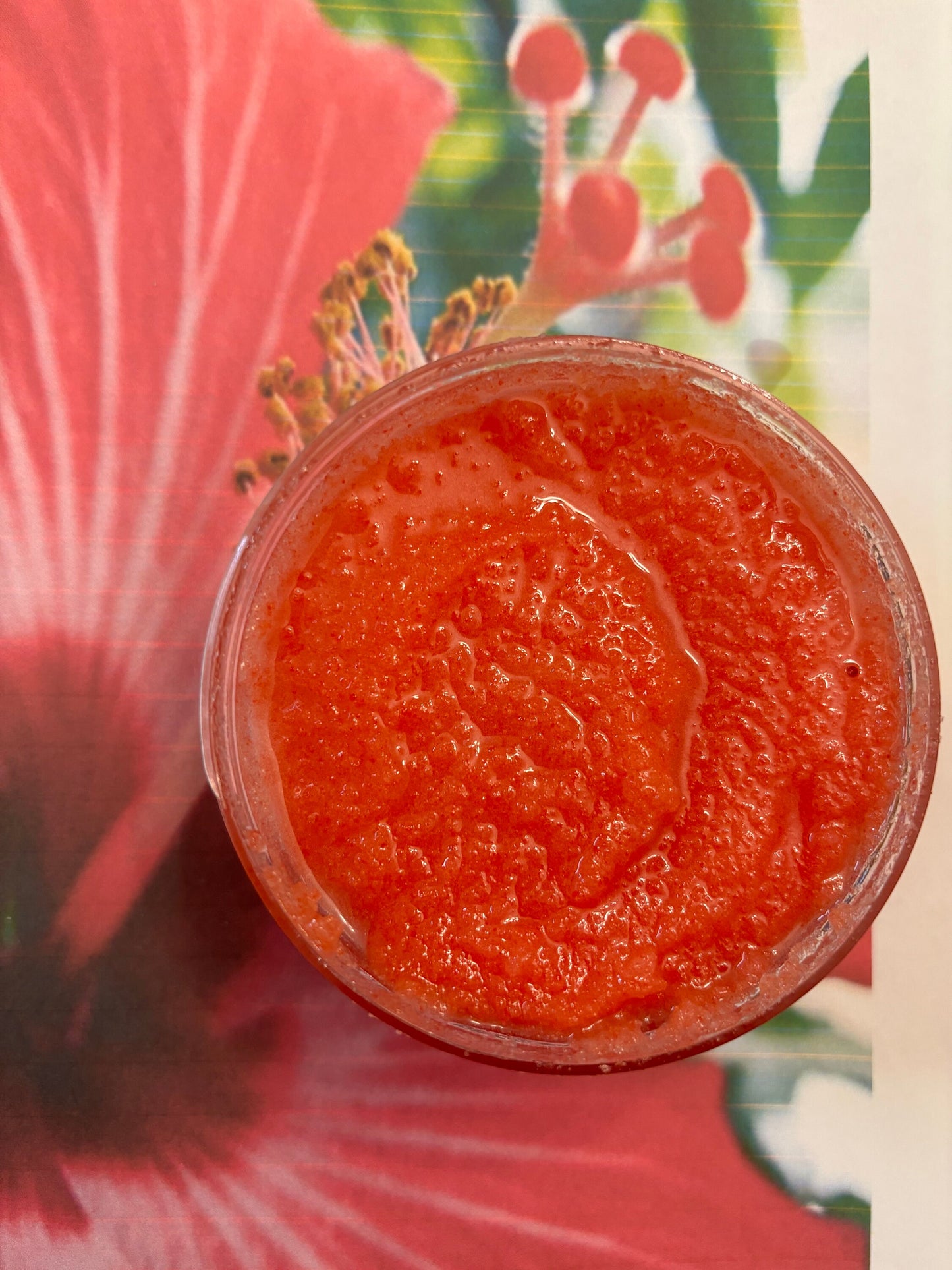 Whipped Hibiscus Passion Fruit Sugar and Shea Scrub Chemical Free Exfoliate Skin Polish Soften Moisturize Bath Relax Sooth Refresh 8 oz