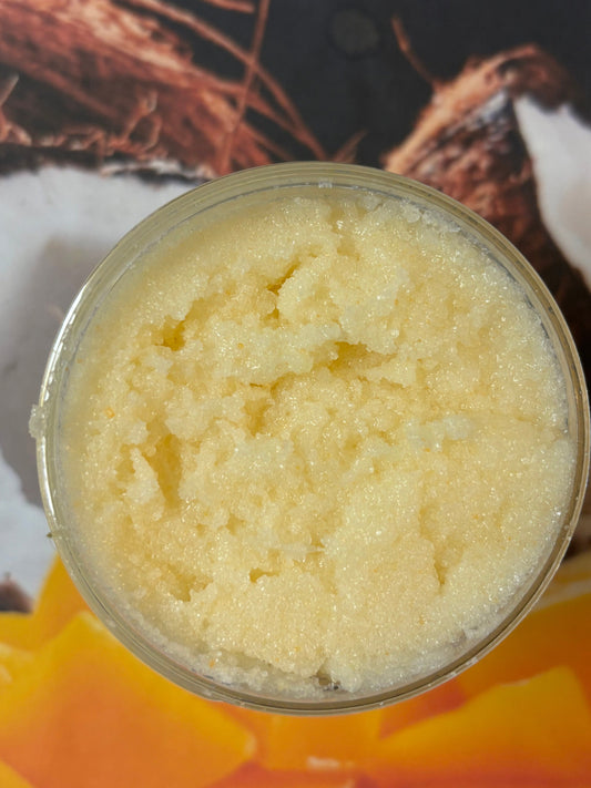 Whipped Coconut Mango Sugar and Shea Scrub Chemical Free Exfoliate Skin Polish Soften Moisturize Bath Relax Sooth Refresh 8 oz