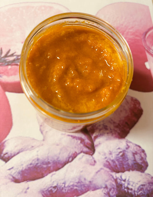 Whipped Turmeric Orange Ginger Sugar and Shea Scrub Chemical Free Exfoliate Skin Polish Soften Moisturize Tone Spa Bath Relax Refresh 8 oz