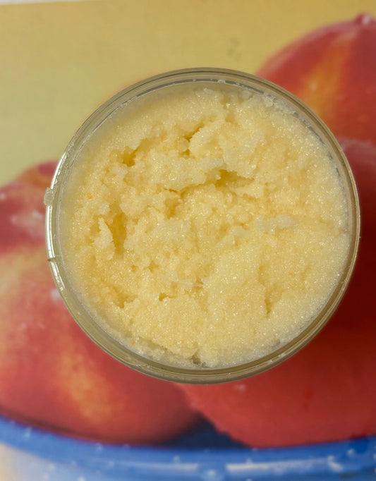 Whipped Fresh Peach Sugar and Shea Scrub Chemical Free Exfoliate Skin Polish Soften Moisturize Bath Relax Sooth Refresh 8 oz