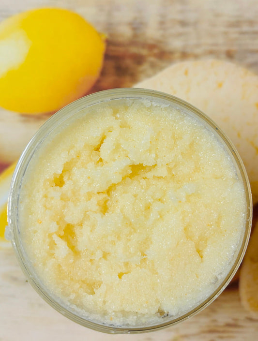 Whipped Lemon Sugar Cookie Sugar and Shea Scrub Chemical Free Exfoliate Skin Polish Soften Moisturize Bath Relax Sooth Refresh 8 oz